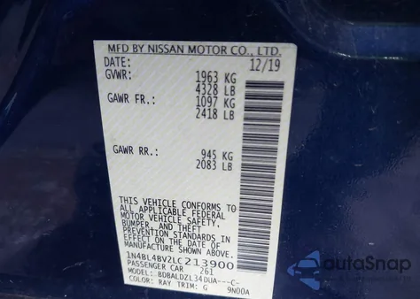 2020 Nissan Altima S Fwd из США, поврежденный, VIN 1N4BL4BV2LC213900